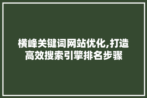 横峰关键词网站优化,打造高效搜索引擎排名步骤 百度SEO