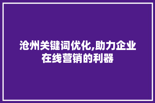 沧州关键词优化,助力企业在线营销的利器 GoogleSEO