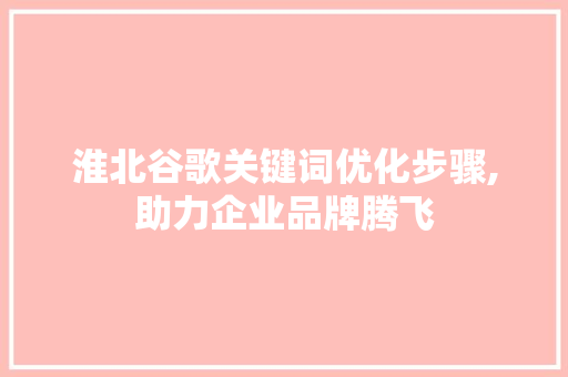 淮北谷歌关键词优化步骤,助力企业品牌腾飞 必应SEO