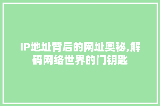 IP地址背后的网址奥秘,解码网络世界的门钥匙 百度SEO