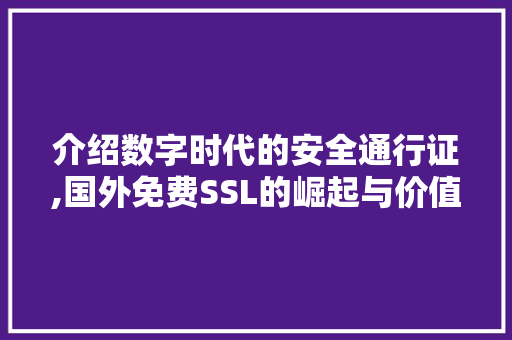 介绍数字时代的安全通行证,国外免费SSL的崛起与价值 百度SEO