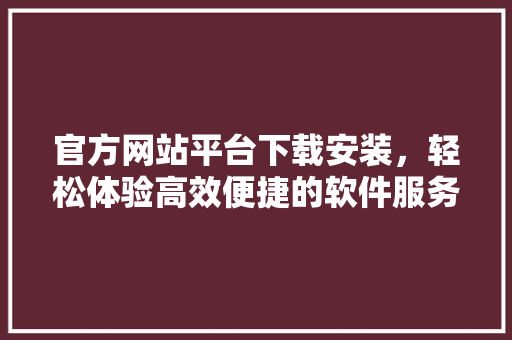 官方网站平台下载安装，轻松体验高效便捷的软件服务 百度SEO