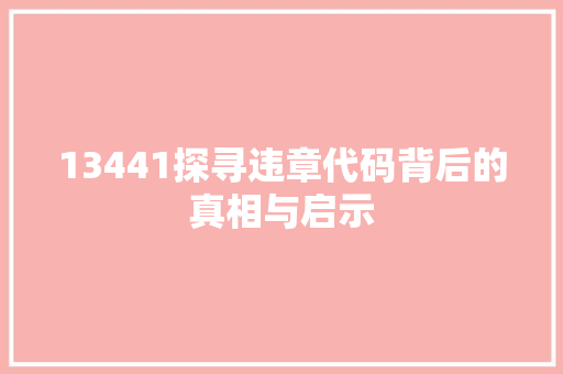 13441探寻违章代码背后的真相与启示