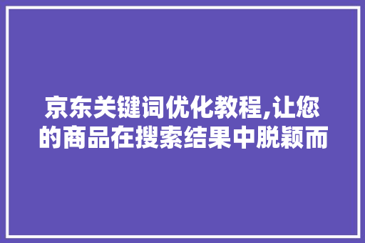 京东关键词优化教程,让您的商品在搜索结果中脱颖而出
