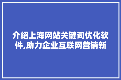 介绍上海网站关键词优化软件,助力企业互联网营销新篇章 神马SEO