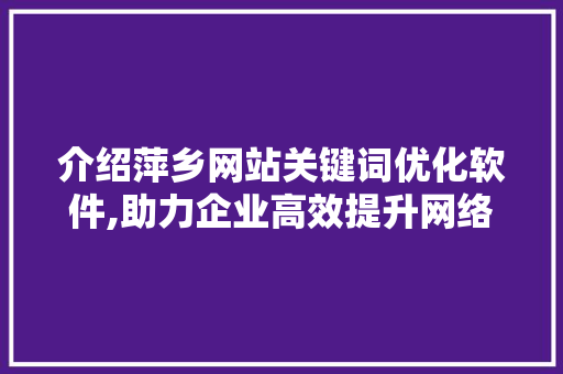 介绍萍乡网站关键词优化软件,助力企业高效提升网络曝光度