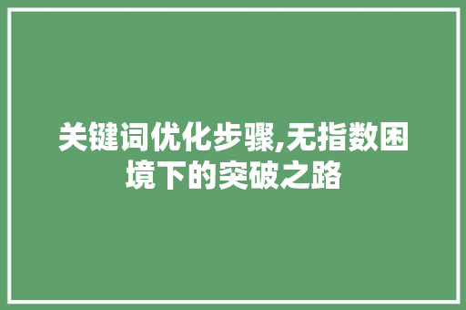 关键词优化步骤,无指数困境下的突破之路 搜狗SEO