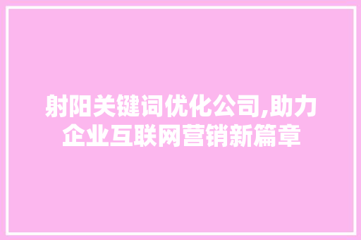 射阳关键词优化公司,助力企业互联网营销新篇章 神马SEO