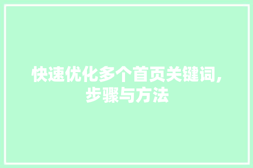 快速优化多个首页关键词,步骤与方法 GoogleSEO