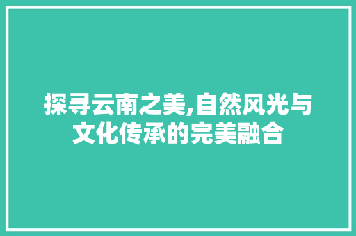 探寻云南之美,自然风光与文化传承的完美融合
