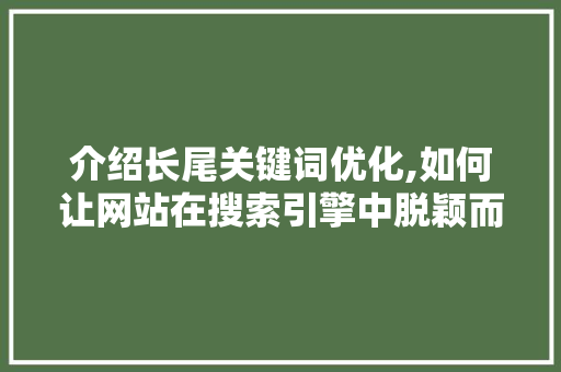 介绍长尾关键词优化,如何让网站在搜索引擎中脱颖而出 百度SEO 介绍长尾关键词优化,如何让网站在搜索引擎中脱颖而出 百度SEO