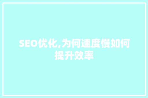 SEO优化,为何速度慢如何提升效率