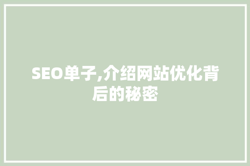 SEO单子,介绍网站优化背后的秘密 神马SEO