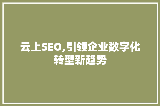 云上SEO,引领企业数字化转型新趋势 GoogleSEO