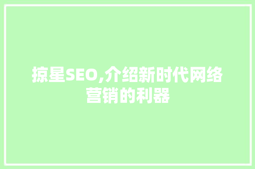 掠星SEO,介绍新时代网络营销的利器 百度SEO