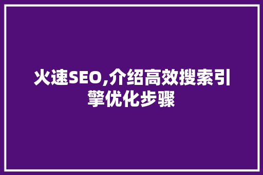 火速SEO,介绍高效搜索引擎优化步骤 神马SEO