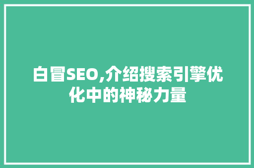 白冒SEO,介绍搜索引擎优化中的神秘力量 搜狗SEO