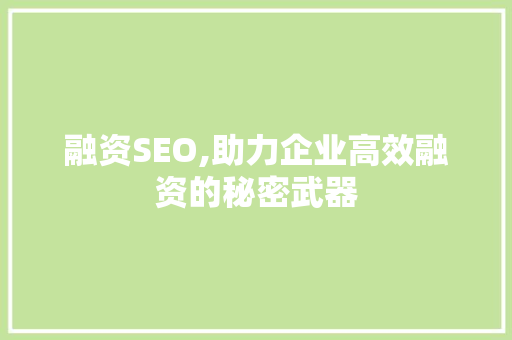 融资SEO,助力企业高效融资的秘密武器 GoogleSEO