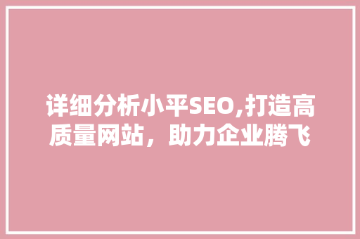 详细分析小平SEO,打造高质量网站，助力企业腾飞 神马SEO