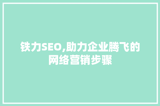 铁力SEO,助力企业腾飞的网络营销步骤 GoogleSEO