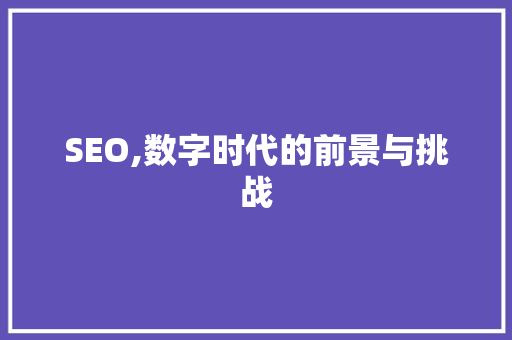 SEO,数字时代的前景与挑战 GoogleSEO SEO,数字时代的前景与挑战 GoogleSEO