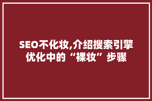 SEO不化妆,介绍搜索引擎优化中的“裸妆”步骤 GoogleSEO