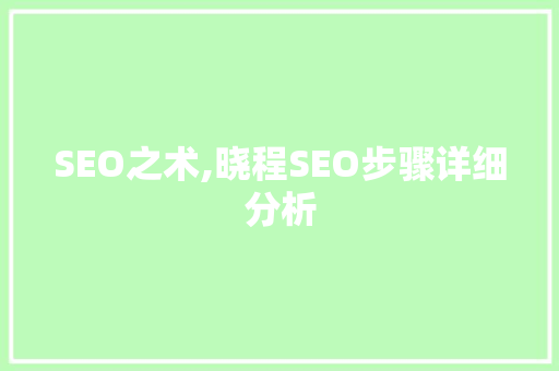 SEO之术,晓程SEO步骤详细分析 GoogleSEO