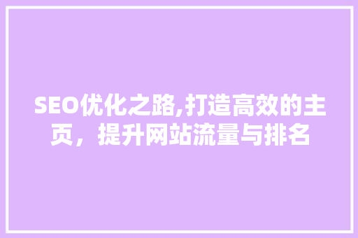 SEO优化之路,打造高效的主页，提升网站流量与排名 GoogleSEO