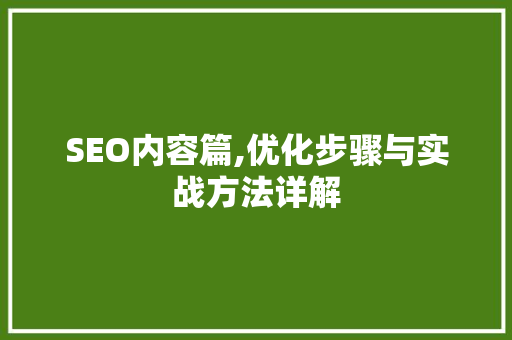 SEO内容篇,优化步骤与实战方法详解 搜狗SEO