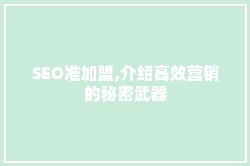 SEO准加盟,介绍高效营销的秘密武器 百度SEO