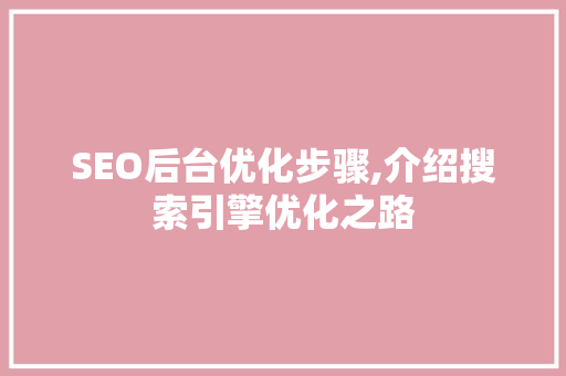 SEO后台优化步骤,介绍搜索引擎优化之路 百度SEO