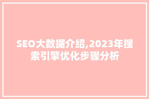 SEO大数据介绍,2023年搜索引擎优化步骤分析 百度SEO