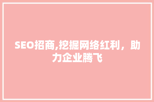 SEO招商,挖掘网络红利，助力企业腾飞 必应SEO