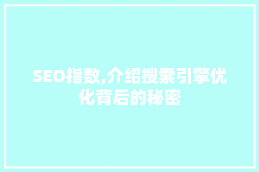 SEO指数,介绍搜索引擎优化背后的秘密 百度SEO