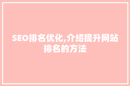 SEO排名优化,介绍提升网站排名的方法 神马SEO