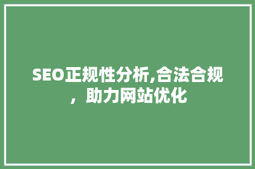 SEO正规性分析,合法合规，助力网站优化 GoogleSEO