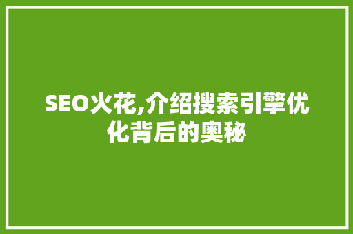 SEO火花,介绍搜索引擎优化背后的奥秘 搜狗SEO