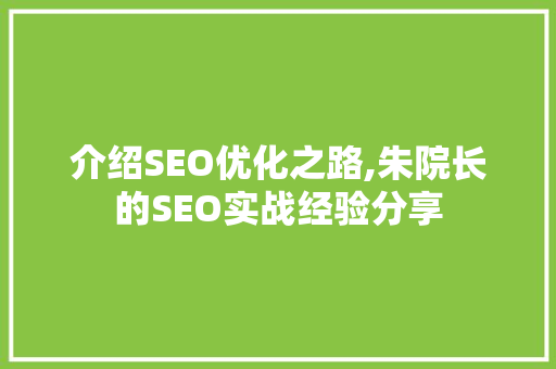 介绍SEO优化之路,朱院长的SEO实战经验分享 GoogleSEO