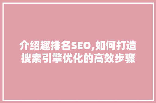 介绍趣排名SEO,如何打造搜索引擎优化的高效步骤 神马SEO