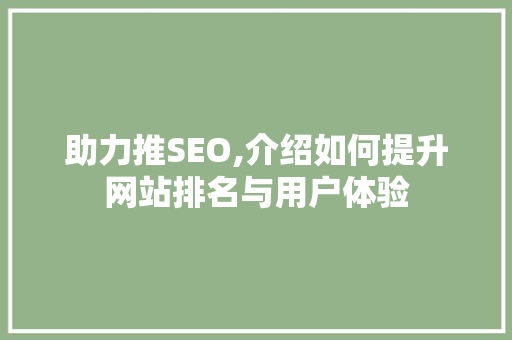 助力推SEO,介绍如何提升网站排名与用户体验