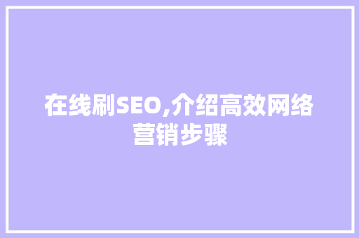 在线刷SEO,介绍高效网络营销步骤 GoogleSEO