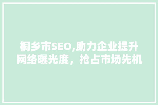 桐乡市SEO,助力企业提升网络曝光度，抢占市场先机 GoogleSEO