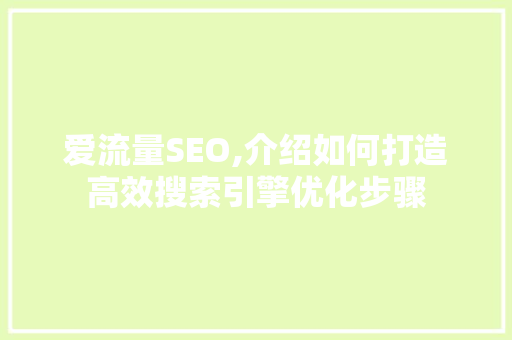 爱流量SEO,介绍如何打造高效搜索引擎优化步骤 神马SEO