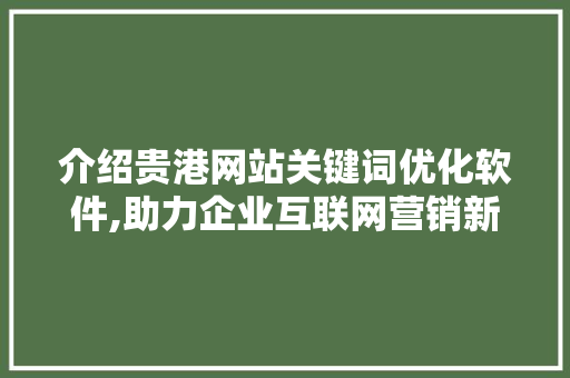 介绍贵港网站关键词优化软件,助力企业互联网营销新篇章 GoogleSEO