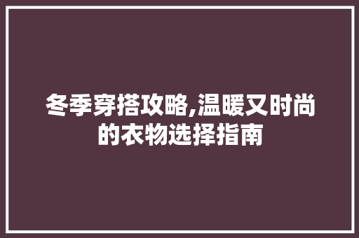 冬季穿搭攻略,温暖又时尚的衣物选择指南