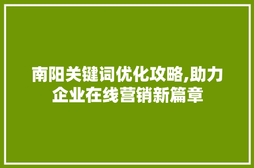 南阳关键词优化攻略,助力企业在线营销新篇章 必应SEO