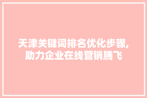 天津关键词排名优化步骤,助力企业在线营销腾飞 神马SEO