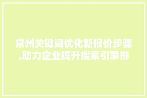 常州关键词优化新报价步骤,助力企业提升搜索引擎排名 神马SEO