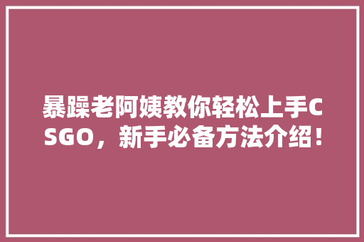 暴躁老阿姨教你轻松上手CSGO，新手必备方法介绍！ 搜狗SEO