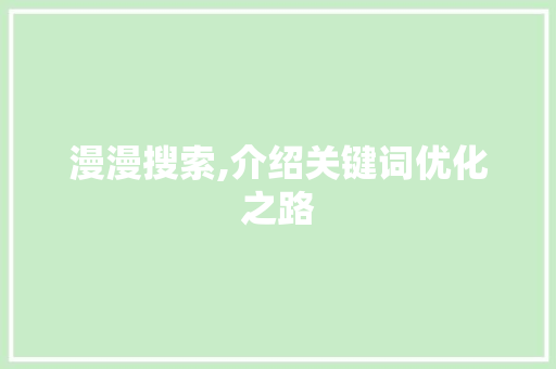 漫漫搜索,介绍关键词优化之路 搜狗SEO